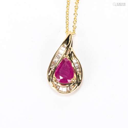 RUBY PENDANT WITH NECKLACE 14K