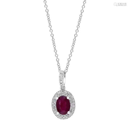 RUBY&DIAMOND PENDANT NECKLACE IN 14K WHITE GOLD