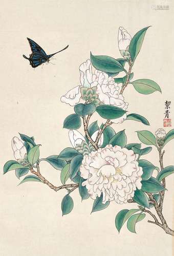 胡絜青(1905-2001) 芍药蛱蝶