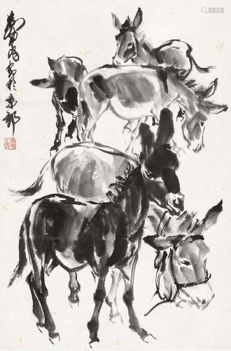 黄胄(1925-1997)  五驴