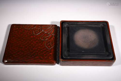 清 端石硯原配紅漆木盒