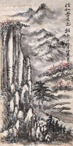黄千里 （近代） 丁卯（1987）年作 深谷幽壑