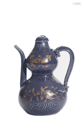 Ming gold painted blue pumkin vase