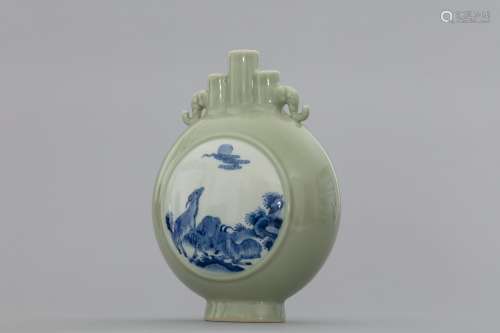 Qing greenish porcelain vase with 3 lambs