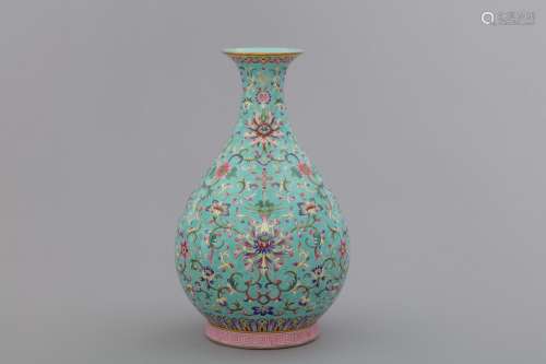 Qing famille rose floral porcelain vase