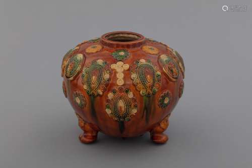 Chinese Tang Sancai tri-colored glazed pottery tripot censer