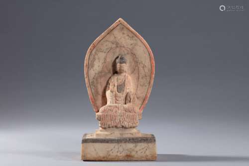 Tang red painted marble standing buddha