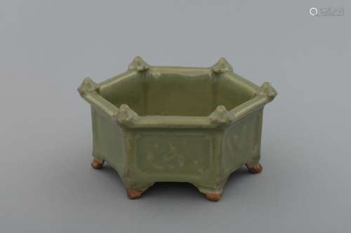 Ming Longquan hexagonal ceramic censer