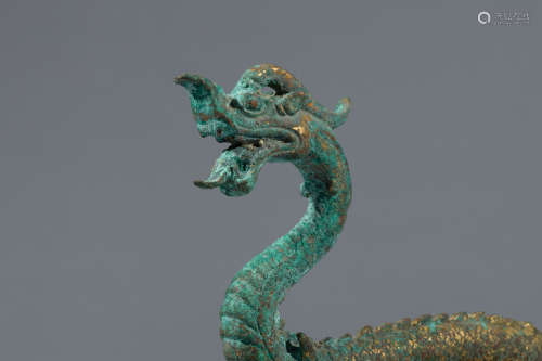 Tang gilt bronze walking dragon