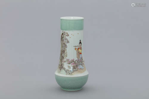 porcelain vase with a female musician blowing a flute made b...