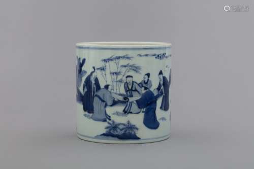 Qing scholar blue and white figured container