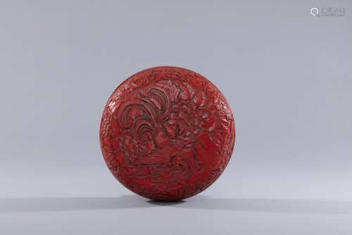 Ming lacquer ware covered box with carved dragon and phoenix