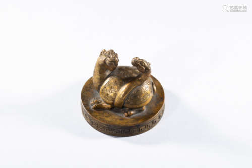 Qing gilt bronze paper-wait in form of a turtle and a snake