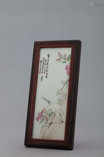 Qing crimson porcelain panel with birds and flowers made by ...