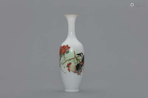 porcelain vase with flowers and a rooster made by Xianshui C...