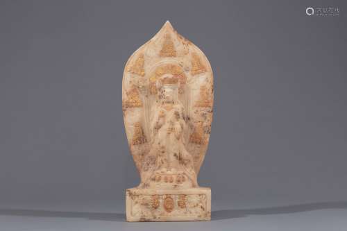 Northern Qi gold painted marble standing buddha