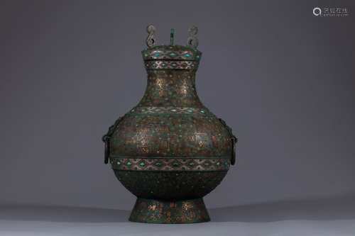 Warring-State turquoise inlaid bronze Hu jar