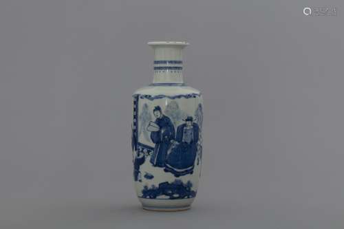 Qing blue and white historical figures porcelain vase in for...