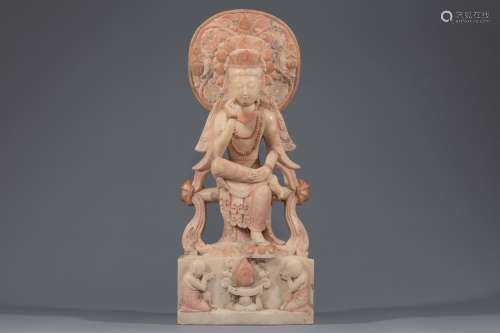 Northern Qi red painted marble standing buddha