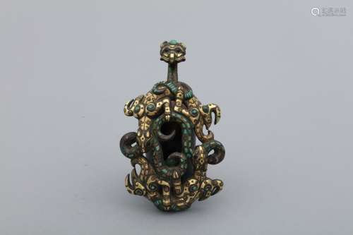 Warring-State silver-gold inlaid bronze belt hook