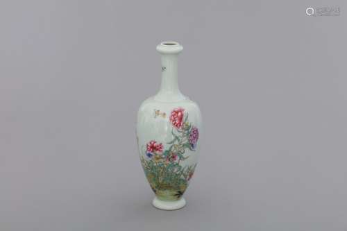 Qing famille rose floral porcelain vase