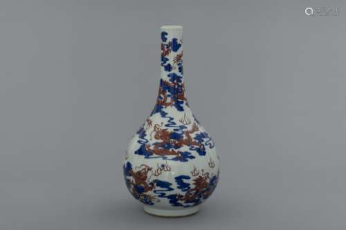 Qing blue and white and crimson dragons vase