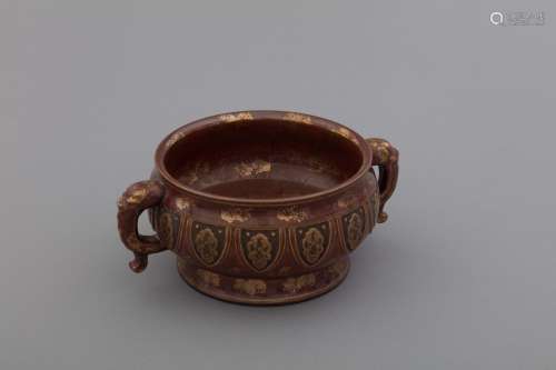 Ming copper censer with double lotus-handles