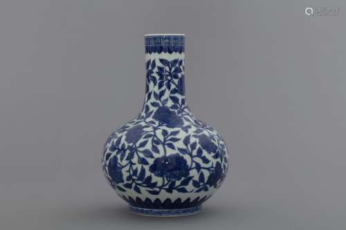 Qing Qianlong sealed blue and white floral vase