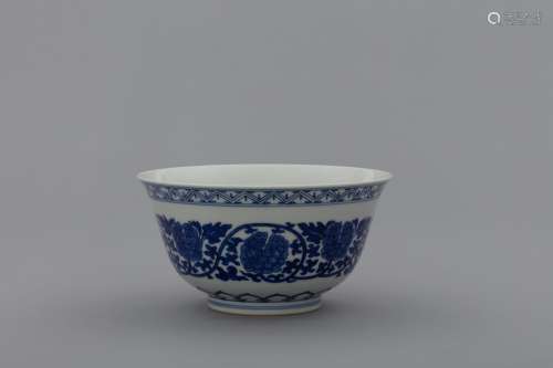 Qing Qianlong sealed blue and white floral bowl