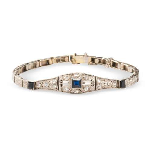 An Art Deco sapphire, diamond and platinum bracelet