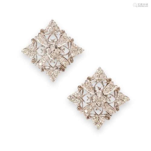A pair of diamond and white gold earrings