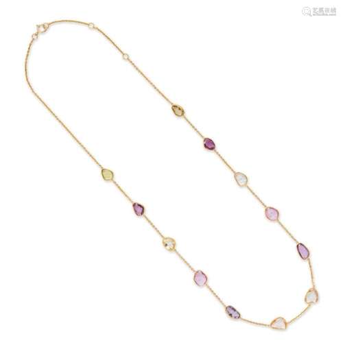 A multi-hued sapphire and eighteen karat gold necklace