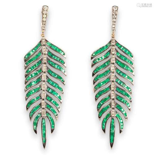 A pair of emerald and diamond earrings