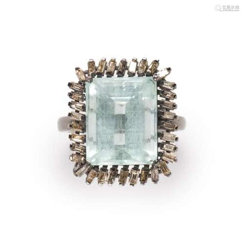 An aquamarine and diamond ring