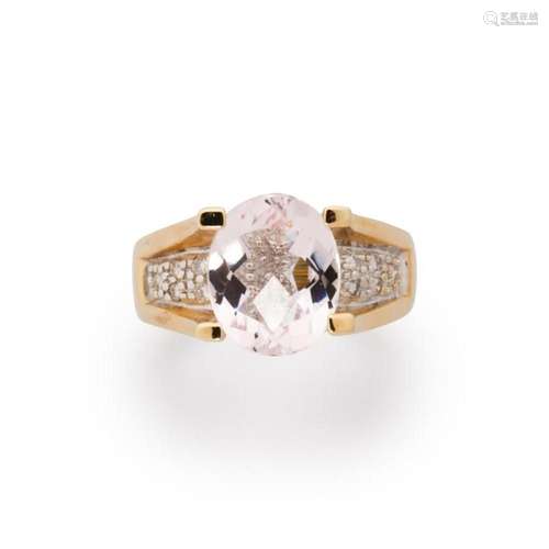 A morganite, diamond fourteen karat bi-color gold ring