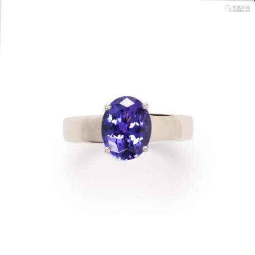 A tanzanite and platinum ring