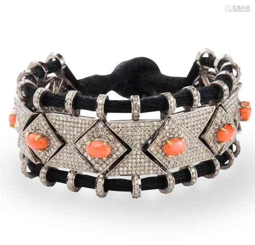 A coral and diamond bracelet