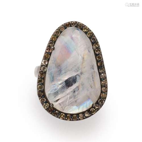 A moonstone and diamond ring