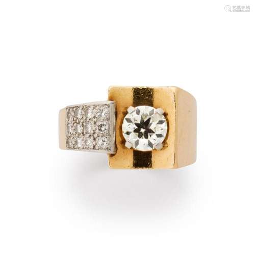 A Retro diamond and fourteen karat gold ring