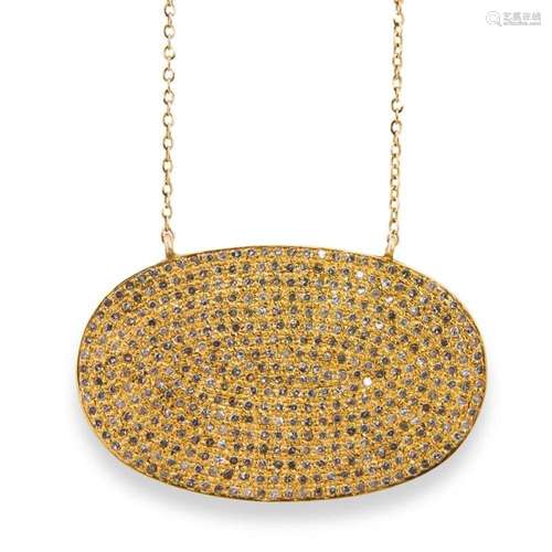 A diamond and fourteen karat gold pendant necklace