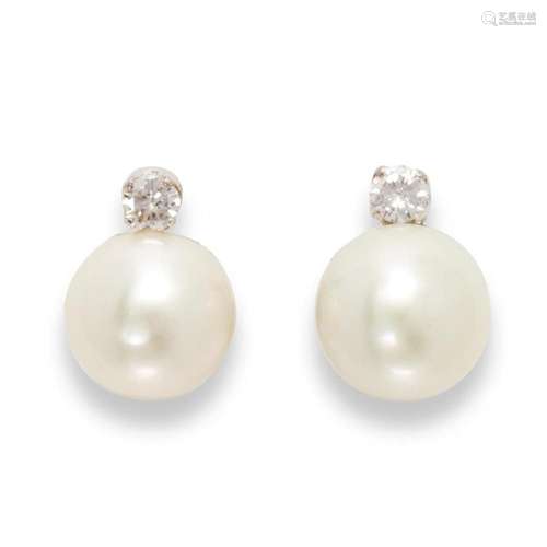 A pair of South Sea pearl, diamond and fourteen karat white ...