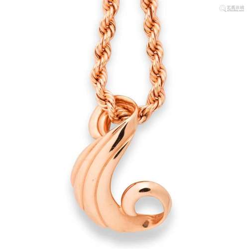 A fourteen karat rose gold pendant necklace