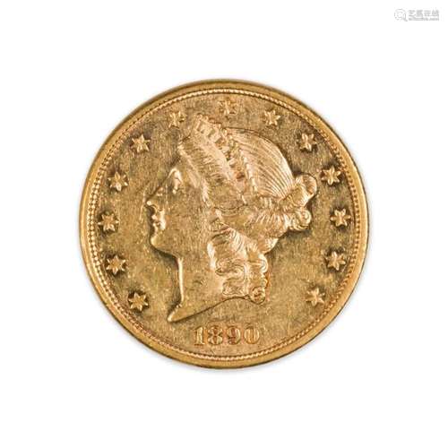 1890S $20 Gold Liberty Double Eagle coin, XF