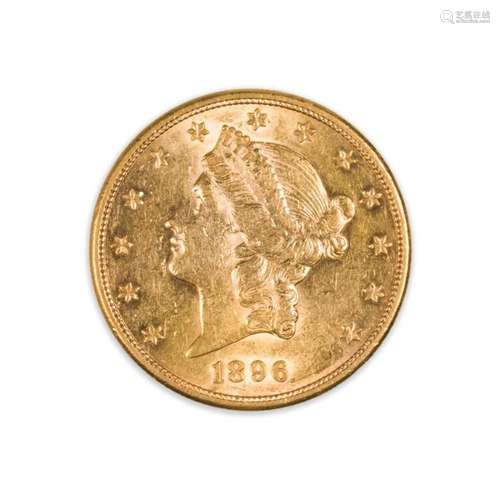 1896S $20 Gold Liberty Double Eagle coin, XF