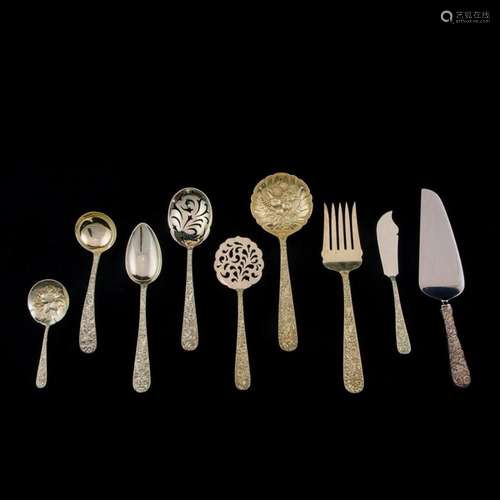 (60 pc) Kirk and Son floral repouse sterling flatware servic...