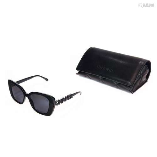 Chanel square sunglasses with quilted leather case and origi...