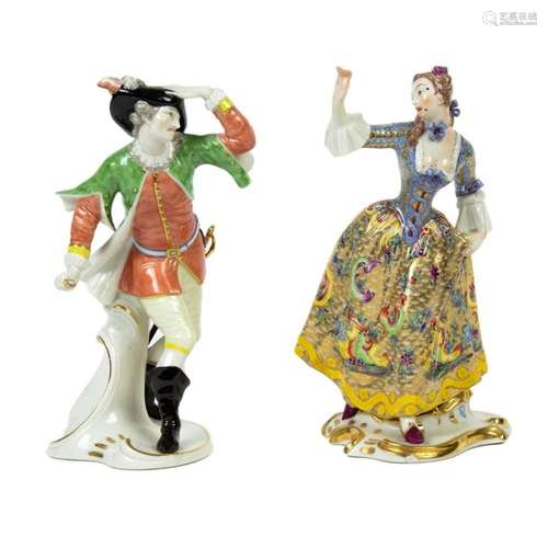 A pair of Nymphenburg porcelain Commedia dell Arte Figures o...