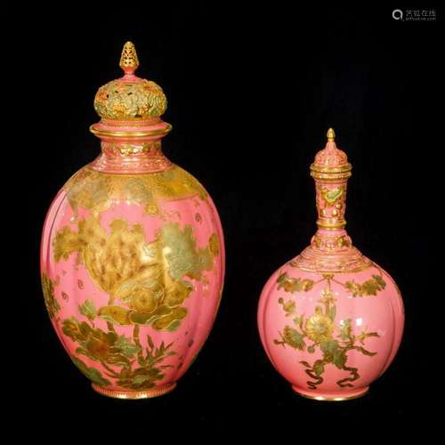 (Lot of 2) Royal Crown Derby porcelain covered vases