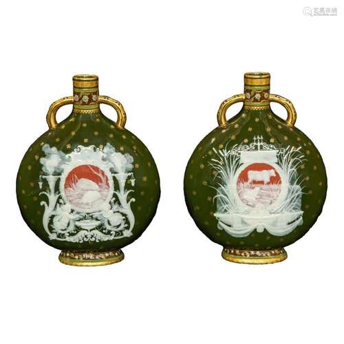 A fine assembled pair of Minton porcelain pate-sur-pate Aeso...