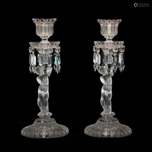 A pair of Baccarat clear and frosted glass figural Enfant lu...